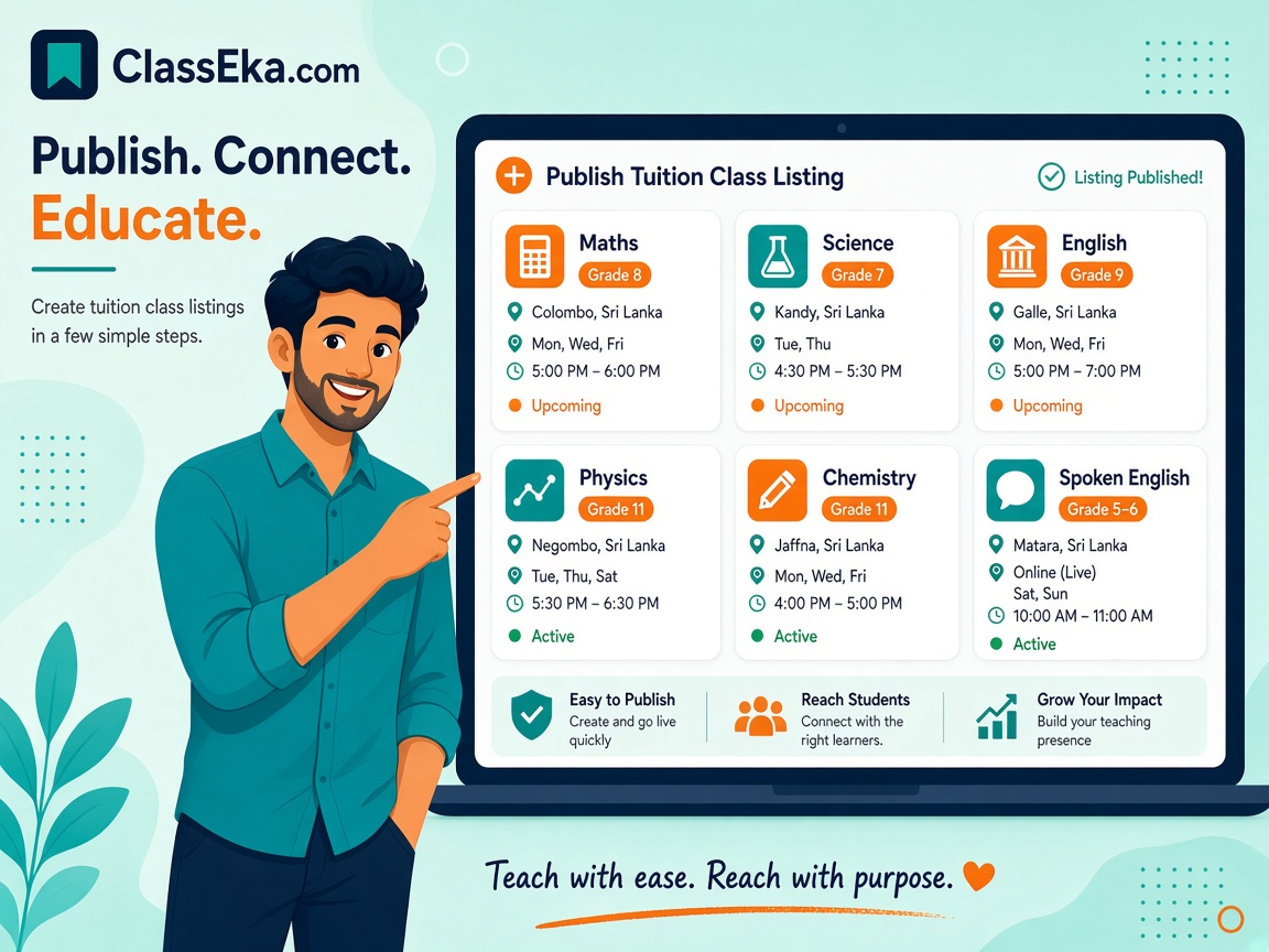 Illustration of a teacher publishing tuition class listings